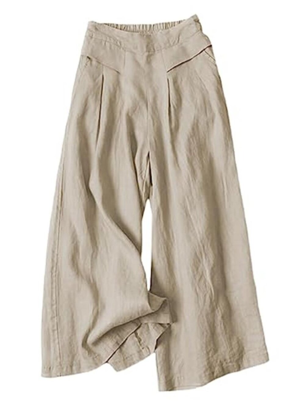 Women Linen Wide Leg Pants Culottes Capris Palazzo Boho High Rise Light Khaki
